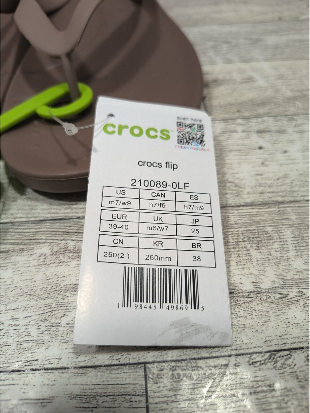 Crocs Flip Flops Men's Size 7 Women's Size 9 Mocha Sandals 210089-0LF NWT - Picture 2 of 9